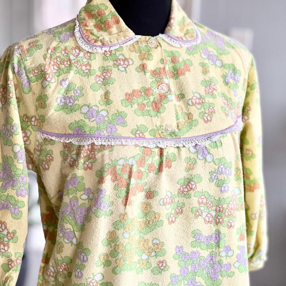 Vintage Soft Cotton Long Floral Cottage Nightgown